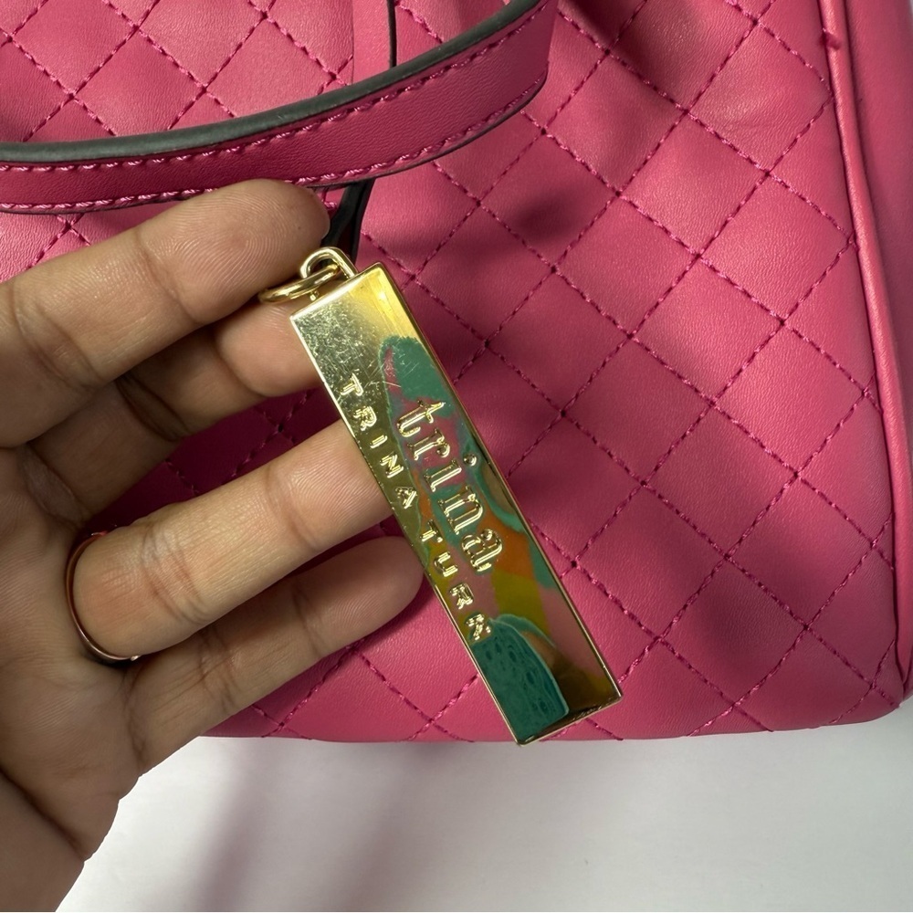 Trina Turk Fuchsia Quilted Satchel Bag with Gold Hardware - Hot Pink Crossbody - Picture 16 of 16